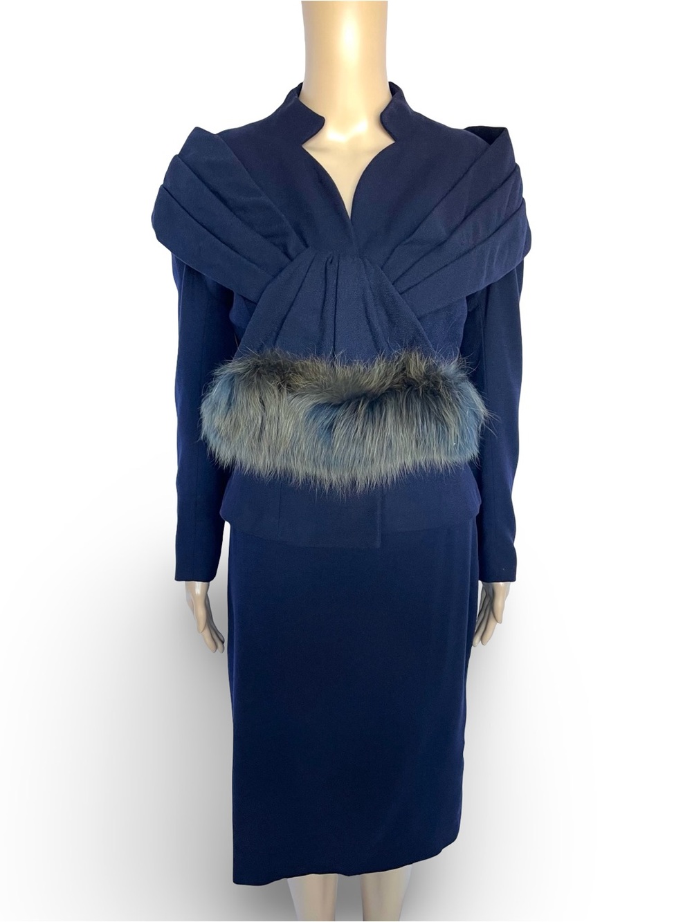 Vintage LILLI ANN 1950s Navy Blue Wool 2 Piece Suit Set Blazer Jacket Skirt S